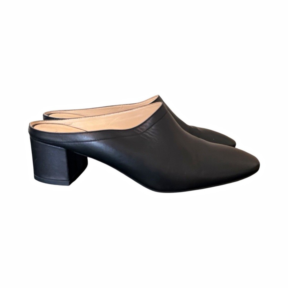 Everlane Black Leather Mules Size 7 Block Heel Slip On Classic Minimlaist Work